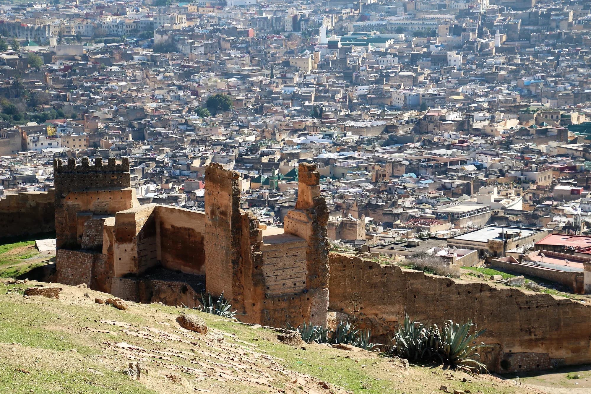 Murallas antiguas en la colina sobre la medina de Fez