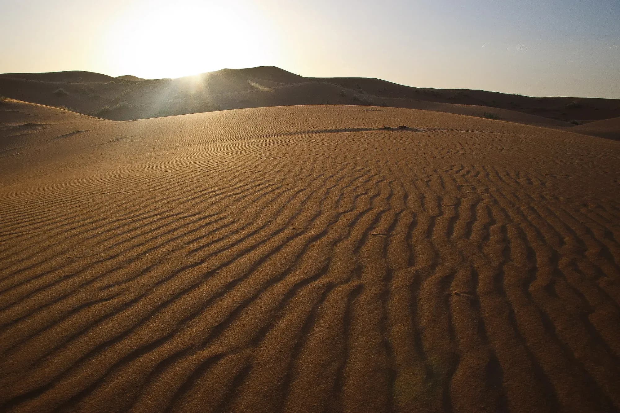 Ondulaciones de arena a contraluz en las dunas de Erg Chebbi